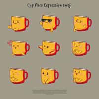 uma coleção de expressão de rosto de desenho animado de caneca amarela em ilustração vetorial de fundo cinza vetor
