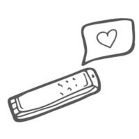 telefone móvel com ícone de vetor de doodle de coração. desenho esboço ilustração mão desenhada linha dos desenhos animados.
