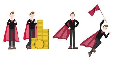 conjunto de ilustração do empresário usando asas como herói, conceito de trabalhador bem sucedido e forte vetor