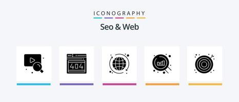 pacote de ícones seo e web glyph 5, incluindo web. seo. globo. procurar. procurar. design de ícones criativos vetor