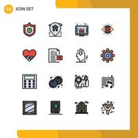pacote de interface do usuário de 16 linhas básicas de cores planas preenchidas de gráficos de coração, olhos claros, elementos de design de vetores criativos editáveis