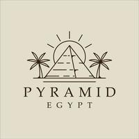 pirâmide com tamareira logotipo linha arte ilustração vetorial simples modelo ícone design gráfico. sinal de paisagem do Egito ou símbolo para o conceito de cultura de viagens de negócios vetor