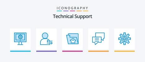 pacote de ícones azul 5 de suporte técnico, incluindo mundo. discutir. casa. cliente. bolhas. design de ícones criativos vetor
