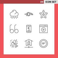 9 contornos vetoriais temáticos e símbolos editáveis de elementos de design de vetores abertos editáveis para celular de praia de pagamento on-line