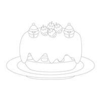 lindo bolo de creme de chocolate de aniversário de natal com morango. isolado no fundo branco, design plano, vetor eps10, arte de linha