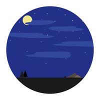 paisagem dos desenhos animados. noite crepuscular com lua e estrela scape. vista natural da vida selvagem. ícone de cenários de campo circular em estilo simples. vetor, ilustração, eps10 vetor