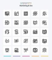marketing criativo e pacote de ícones de contorno seo 25, como rede. seo. proteção. dinheiro. estratégia vetor