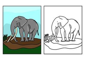 livros de cor de desenho de elefante em ilustração de design plano vetor