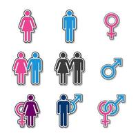 conjunto de ícones de símbolos de gênero masculino e feminino vetor