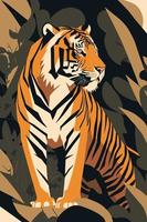 tigre em estilo de vetor plano para ilustração de boho de decoração de arte de parede de pôster
