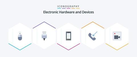 dispositivos 25 pacote de ícones planos, incluindo câmera. telefone. dispositivos. extrovertido. ligar vetor