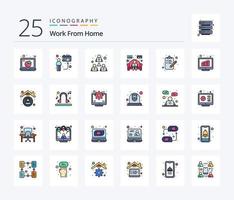 trabalhar em casa pacote de ícones cheios de 25 linhas, incluindo trabalhar em casa. caderno. cara. compartilhamento. encontro vetor