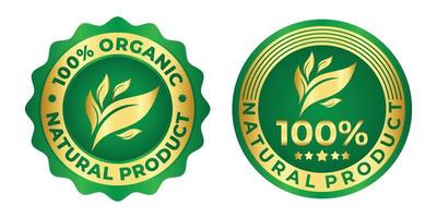 vetor de logotipo de distintivo de ervas naturais orgânicas com cor verde e ouro para rótulo de produto