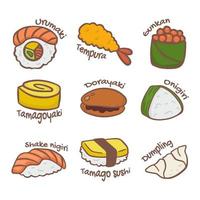 conjunto de ícones de doodle de comida japonesa. ilustração vetorial de comida japonesa isolada vetor