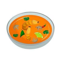 sopa tailandesa afiada - tom yam com camarão, limão e pimenta. cozinha asiática tradicional. ilustração vetorial. desenho animado. vetor