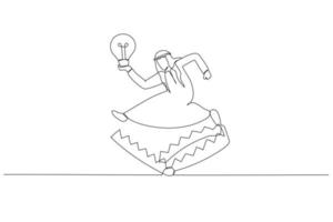 desenho de homem árabe evitar armadilha com lâmpada de boa ideia de negócio. arte de linha contínua única vetor