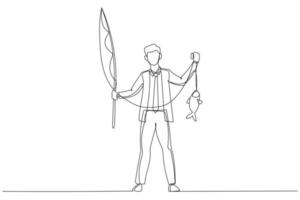 ilustração do empresário mostrando peixe conceito de sucesso. estilo de arte de linha única vetor