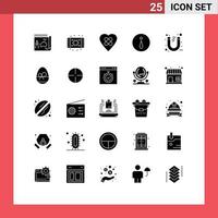 grupo de símbolos de ícones universais de 25 glifos sólidos modernos de elementos de design de vetores editáveis de círculo de informações de vida de negócios de escritório