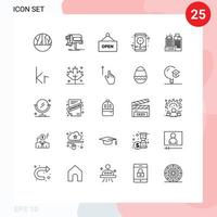 conjunto de pictogramas de 25 linhas simples de construção de lugar, relógio de parede, relógio de parede, elementos de design vetorial editáveis vetor