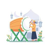 ilustração de ramadan kareem, estilo de vida de pessoas muçulmanas no estilo de personagem de desenho animado, design gráfico de ilustração plana vetor