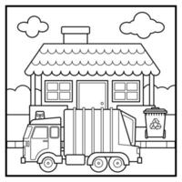 página para colorir do caminhão de lixo vetor