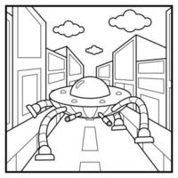 página para colorir de invasão alienígena vetor