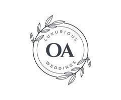 oa modelo de logotipos de monograma de casamento de carta inicial, modelos modernos minimalistas e florais desenhados à mão para cartões de convite, salve a data, identidade elegante. vetor