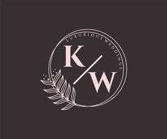 kw letras iniciais modelo de logotipos de monograma de casamento, modelos modernos minimalistas e florais desenhados à mão para cartões de convite, salve a data, identidade elegante. vetor