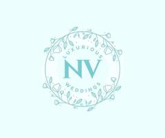 nv letras iniciais modelo de logotipos de monograma de casamento, modelos modernos minimalistas e florais desenhados à mão para cartões de convite, salve a data, identidade elegante. vetor