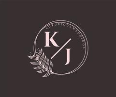 kj letras iniciais modelo de logotipos de monograma de casamento, modelos modernos minimalistas e florais desenhados à mão para cartões de convite, salve a data, identidade elegante. vetor