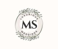 ms letras iniciais modelo de logotipos de monograma de casamento, modelos minimalistas e florais modernos desenhados à mão para cartões de convite, salve a data, identidade elegante. vetor