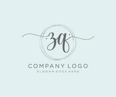 logo feminino inicial zq. utilizável para logotipos de natureza, salão, spa, cosméticos e beleza. elemento de modelo de design de logotipo de vetor plana.