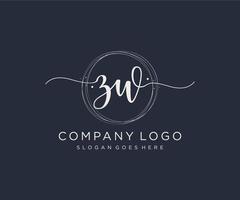 logo feminino inicial zw. utilizável para logotipos de natureza, salão, spa, cosméticos e beleza. elemento de modelo de design de logotipo de vetor plana.