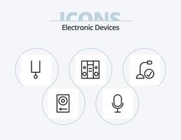 design de ícone do pacote de 5 ícones de linha de dispositivos. Centro. registro. gadget. microfone. música vetor