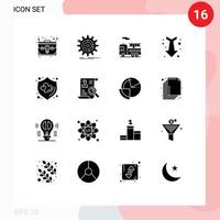 conjunto de pictogramas de 16 glifos sólidos simples de processo completo de amor para baixo transportando elementos de design vetorial editável vetor
