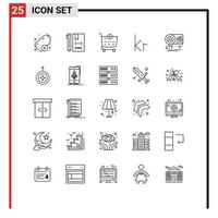 pacote de 25 sinais e símbolos de linhas modernas para mídia impressa na web, como gráficos de mercado, check-out de elementos de design de vetores editáveis em moeda islandesa