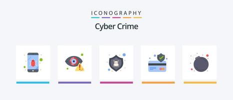 pacote de ícones plana de 5 crimes cibernéticos, incluindo bomba. cartão. Internet. proteção do cartão. escudo. design de ícones criativos vetor