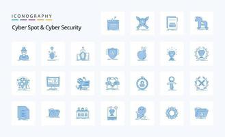 25 pontos cibernéticos e pacote de ícones azuis de segurança cibernética vetor
