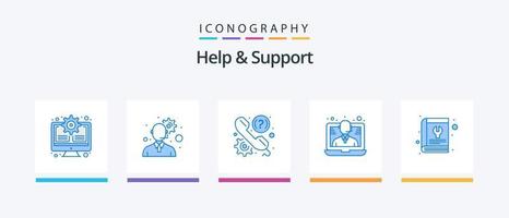 ajude e apoie o pacote de ícones azul 5, incluindo o manual. ligar. Perguntas frequentes. Apoio, suporte. conferência. design de ícones criativos vetor