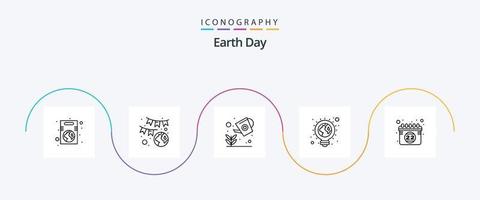 Dia da Terra linha 5 pacote de ícones incluindo lâmpada. eco. verde. crescer. natural vetor