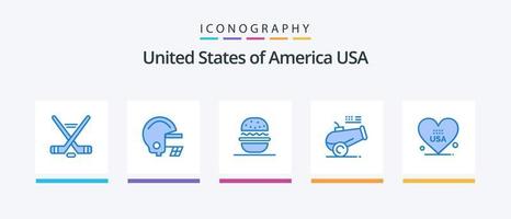 Pacote de ícones EUA azul 5, incluindo americano. coração. comer. argamassa. canhão. design de ícones criativos vetor