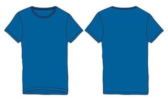 t-shirt de manga curta t-shirt de desenho plano de modelo de ilustração vetorial vista frontal e traseira. vetor