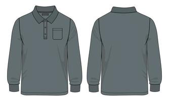 camisa polo de manga comprida com bolso técnico moda esboço plano ilustração vetorial modelo vistas frontal e traseira. vetor