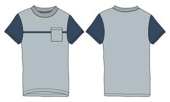 manga curta com t-shirt de bolso, modelo de ilustração vetorial de desenho plano de moda técnica, vista frontal e traseira. vetor