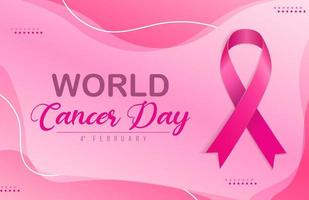 fundo de banner horizontal gradiente dia mundial do câncer com fita rosa vetor
