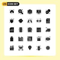 Pacote de glifos sólidos de 25 interfaces de usuário de sinais e símbolos modernos de aviso de conversa, monitor de notificação, alerta de elementos de design de vetores editáveis
