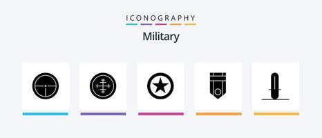 pacote de ícones militar glifo 5 incluindo arma. sabre de luz. hierarquia militar. listra. 1. design de ícones criativos vetor