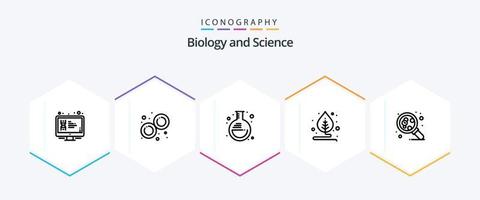 pacote de ícones de 25 linhas de biologia, incluindo molécula. plantar. mitose. motivação. laboratório vetor