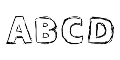 letras do alfabeto latino desenhadas à mão abcd. fonte moderna maiúscula e tipo de letra. símbolos pretos no fundo branco. ilustração vetorial. vetor
