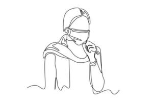 uma única linha desenhando uma mulher doente tossindo na mão. conceito de pessoas doentes. ilustração em vetor gráfico de desenho de desenho de linha contínua.